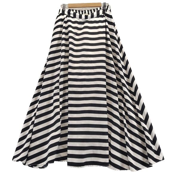 Lucky and Coco Black and White Striped Maxi Skirt Size L Elastic Back Waistband - Picture 1 of 11